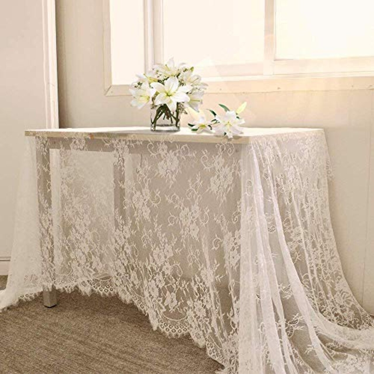 60 X120 Inches White Lace Tablecloth Rectangle Vintage Embroidered Fall Wedding Tablecloths Overlay for Outdoor Party Thanksgiving Home Decor